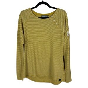 The North Face Mustard Striped Button-Accent Long Sleeve Top Size Large